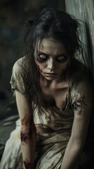 Zombie woman. Post-apocalyptic makeup. Horror. Holiday. Traditions.