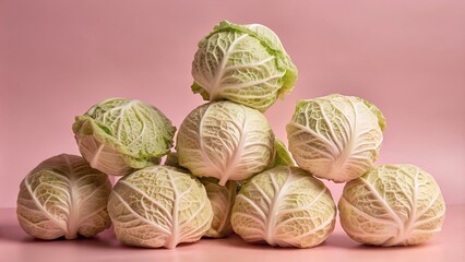 stacked cabbage in the photo front view with studio background and high detail