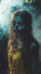 Zombie woman. Post-apocalyptic makeup. Horror. Holiday. Traditions.