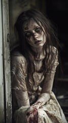 Zombie woman. Post-apocalyptic makeup. Horror. Holiday. Traditions.