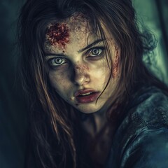 Zombie woman. Post-apocalyptic makeup. Horror. Holiday. Traditions.