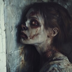 Zombie woman. Post-apocalyptic makeup. Horror. Holiday. Traditions.