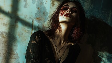 Zombie woman. Post-apocalyptic makeup. Horror. Holiday. Traditions.