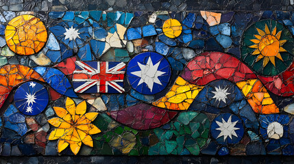 Soft Abstract Australia Day Unity concept as Soft abstract digital art background featuring intertwined Australian symbols and vibrant colors symbolizing national unity and celebration with ample copy