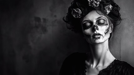 Zombie woman. Post-apocalyptic makeup. Horror. Holiday. Traditions.