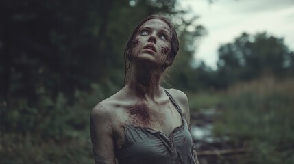 Zombie woman. Post-apocalyptic makeup. Horror. Holiday. Traditions.