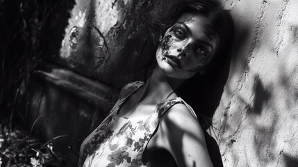 Zombie woman. Post-apocalyptic makeup. Horror. Holiday. Traditions.