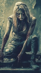 Zombie woman. Post-apocalyptic makeup. Horror. Holiday. Traditions.