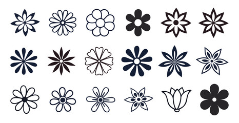 A Collection of Simple Flower Icons in Various Styles and Shapes