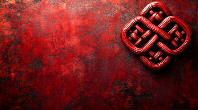 Soft abstract image of a traditional Chinese knot on a textured background with ample copy space. concept as A delicately crafted Chinese knot placed on a subtly textured surface exuding tradition and