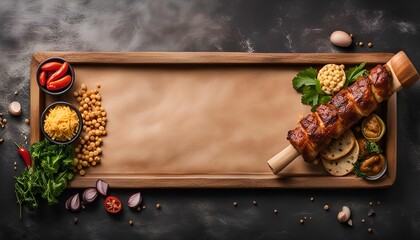 Delicious Roasted Sausage with Toppings on Wooden Tray