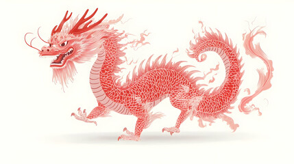 Vector of a red Chinese dragon in flight isolated on white background. concept as A dynamic vector illustration of a red Chinese dragon soaring through the air showcasing intricate scales and fiery de