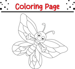 Cute Butterfly coloring page for kids. Black and white Moth coloring book page.