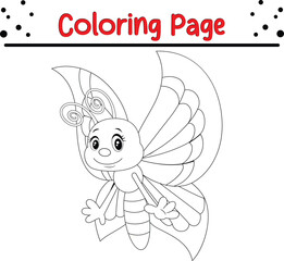 Cute Butterfly coloring page for kids. Black and white Moth coloring book page.