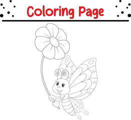 Cute Butterfly coloring page for kids. Black and white Moth coloring book page.