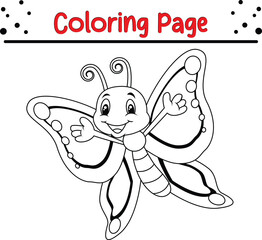 Cute and happy Butterfly coloring page for kids. Black and white Moth coloring book page.