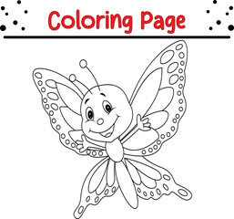 Cute Butterfly coloring page for kids. Black and white Moth coloring book page.