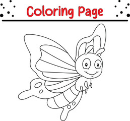 Cute Butterfly coloring page for kids. Black and white Moth coloring book page.
