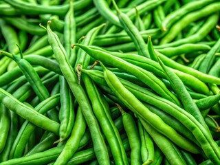 Fototapeta premium Close-Up Texture of Fresh Organic Green Beans Showcasing Their Healthy and Delicious Characteristics for Culinary Use and Gastronomic Inspiration in Farm-to-Table Recipes