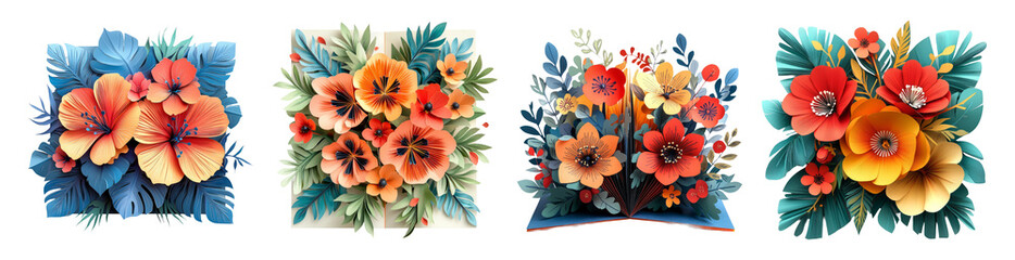 Colorful Floral Arrangement on Transparent Background