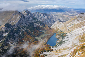 The most beautiful place in the Durmitor mountains, mystical mists, beautiful mountain lake (Veliko Skrcko Jezero), vast mountain ranges Bobotov Kuk area, hiking trail,  © marekfromrzeszow
