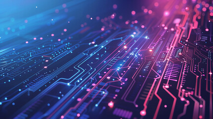 Obraz premium Interconnected circuits and digital elements, creating a high-tech, futuristic backdrop with a cool-toned color scheme.