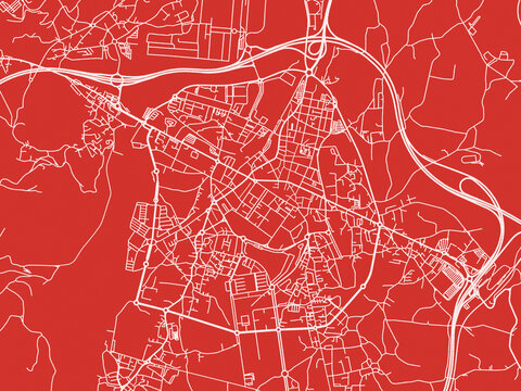 Christmas Map of Torrelavega, Spain in Snowy White on Festive Red Background.
