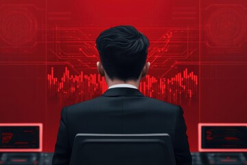 Investor analyzing decentralized finance (DeFi) opportunities through a futuristic fintech interface