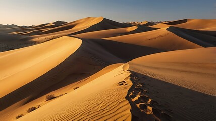 Golden Desert Dunes Bask in Sunset Light