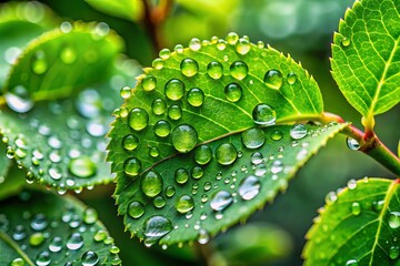 Raindrops on Fresh Green Leaves: Nature's Beauty Captured in Close-Up Product Photography for Home Decor and Natural Inspiration