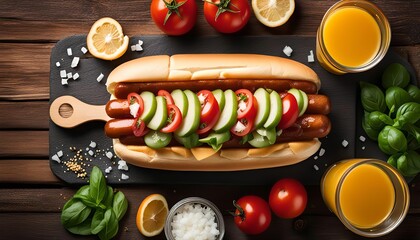 Hot Dog with Tomato and Cucumber Slices