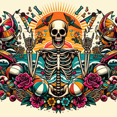 Obraz premium illustration summer skeleton vector and wallpaper full color