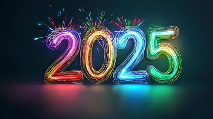 Vibrant 2025 Celebration with Colorful Fireworks Effect