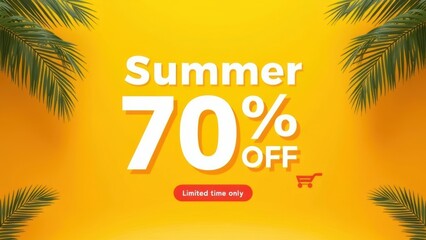 Obraz premium Vibrant Summer Sale Poster with 70 Percent Off Text Amidst Palm