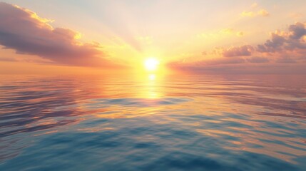 Fototapeta premium A peaceful sunrise over calm waters signifying a smooth journey thanks to effective weather planning and management.