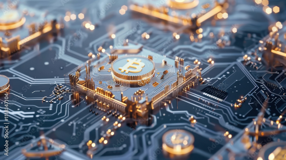 Poster exploring quantum blockchain network visualization interconnected digital ecosystems in a virtual en