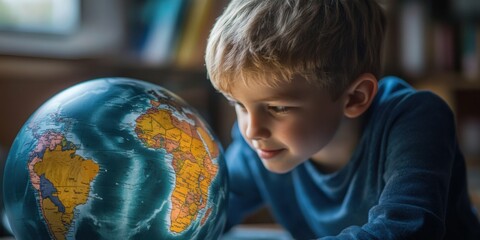 Curious Young Boy Exploring the World Globe: A Journey of Discovery and Global Awareness