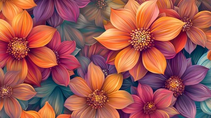 Abstract floral pattern, vibrant colors, space for text, elegant design, intricate details, soft lighting