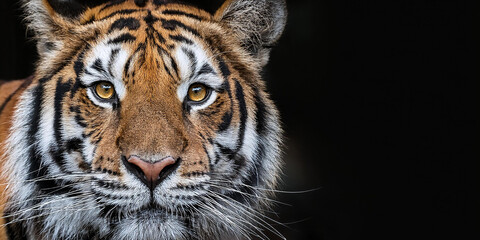 Fototapeta premium Closeup Shot Of Tiger With Dark Black Background