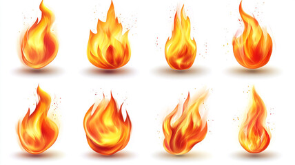 A set of flames isolated on a white background