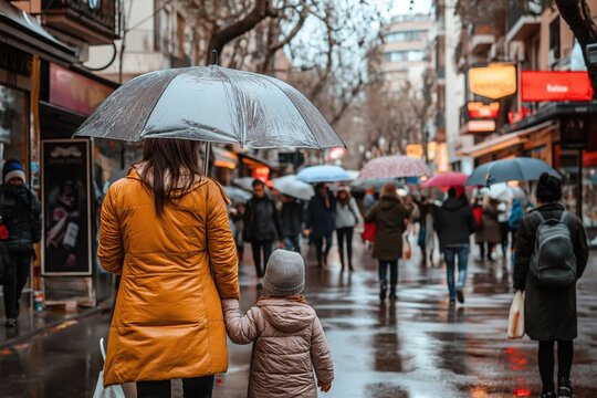 Red weather alert brings bustling Spanish city to a standstill as people seek shelter under umbrellas