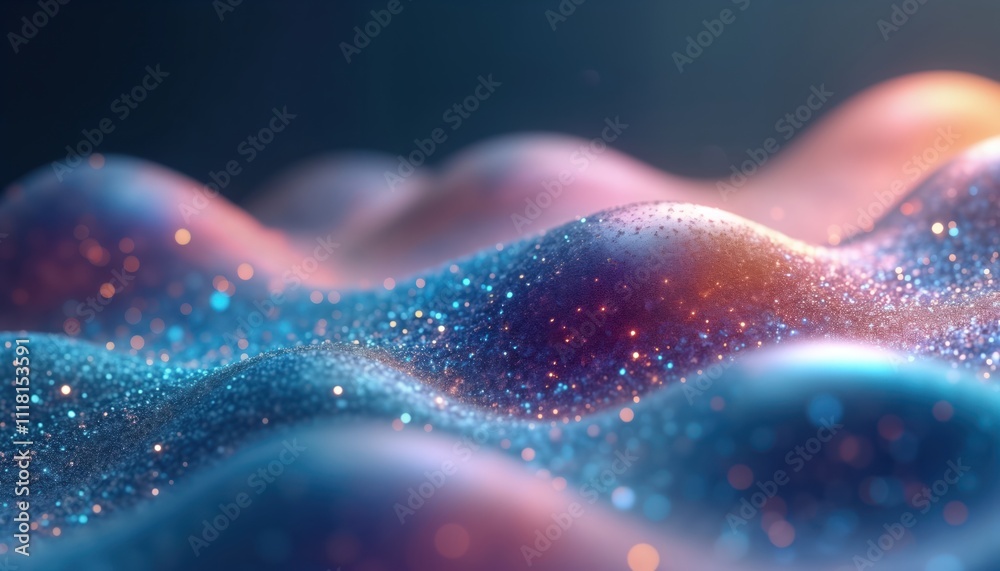 Aufkleber abstract 3d background with vibrant colours. glittering particles create wavy shapes. mix of blue, p