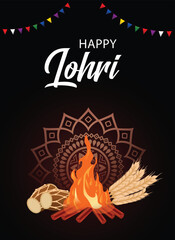 Happy lohri festival of Punjab harvest festival vector poster