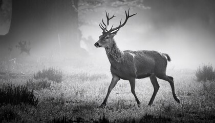 Deer nature wildlife animal walking proud out of the mistdeer, animal, mammal, silhouette, nature