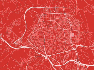 Fototapeta premium Christmas Map of Terrassa, Spain in Snowy White on Festive Red Background.