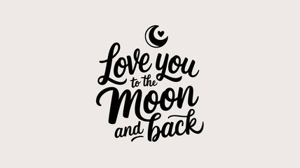 Love you to the moon and back lettering with crescent moon and heart