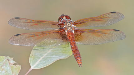 vibrant dragonfly resting on green leaf, showcasing intricate details