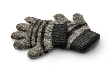Black knitted gloves isolated on white