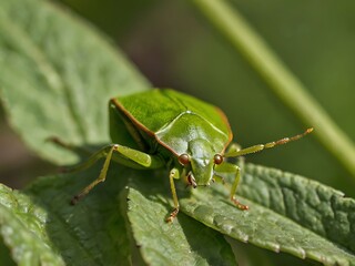 Green Insect on Leaf in Natural Habitat