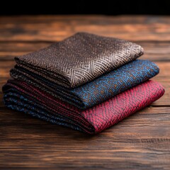 Colorful Indonesian Batik Fabric with Geometric Patterns Stacked